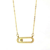 Gold-Plated Paperclip Pendant with Zircon Detailing